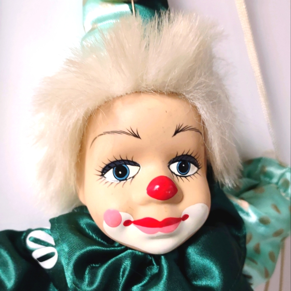 Vintage Porcelain Head Clown Doll body sitting on a Swing Hand painted - Picture 7 of 10